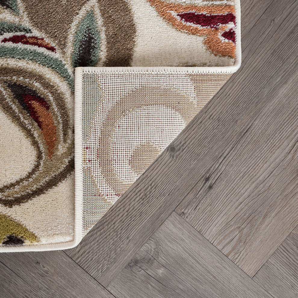 Dilek Transitional Floral Area Rug, Ivory, 5' X 7', 20'' X 60'', 20'' X 32''