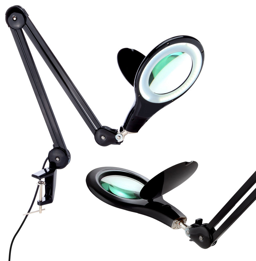 Brightech Lightview Desk Lamp with Clamp, 5 Diopter Glass Lens, Black