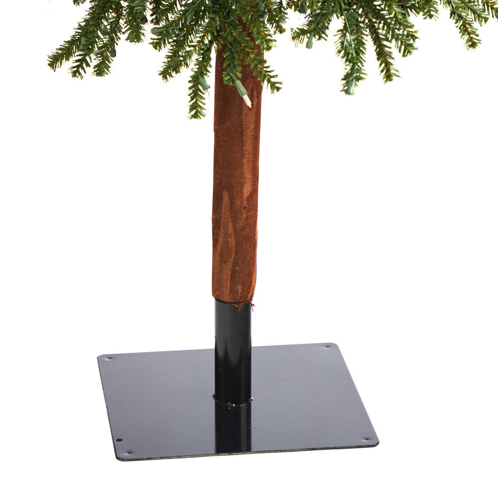 9' Grand Alpine Faux Xmas Tree W/600 Lights & Bendable Branches W/Natural Trunk