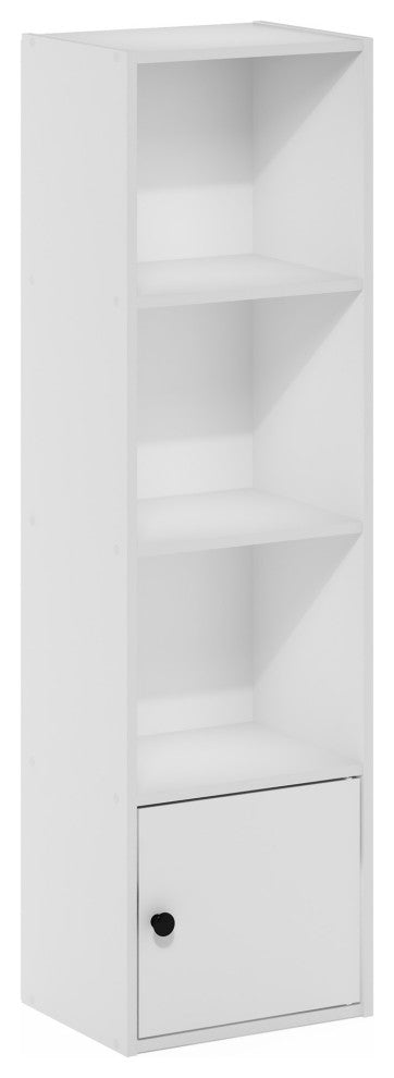 Furinno Luder 4-Tier Shelf Bookcase With 1 Door Storage Cabinet White