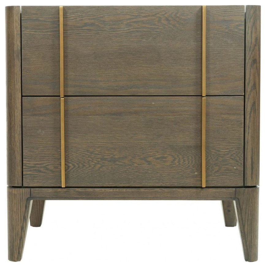 Mid Century Dark Brown and White Faux Marble With Two Drawers