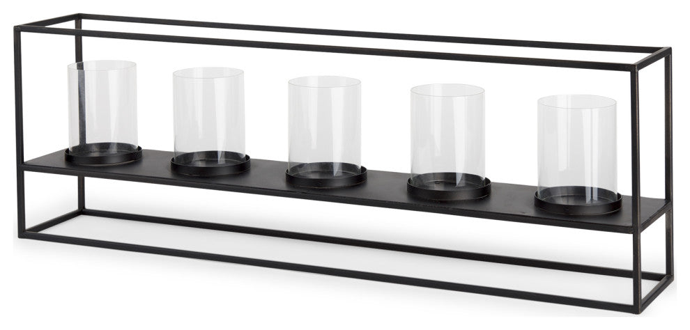 Cindy 5 Candle Matte Black Metal Hurricane Glass Tabletop Candle Holder