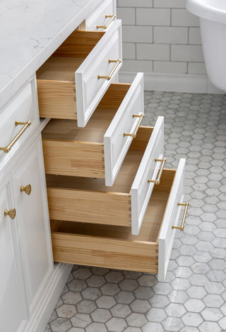 72" Palace Quartz White Vanity With Brass Hardware, Faucets and Chrome Mirrors