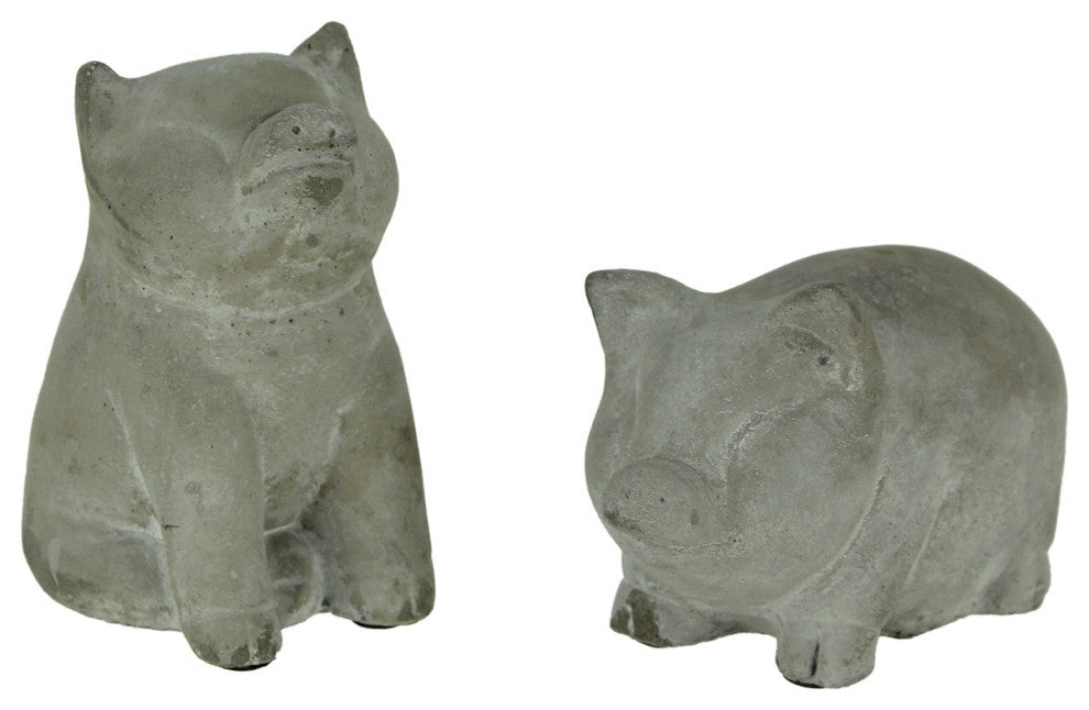 Grey Cement Pudgy Pigs Statue Set of 2 Small