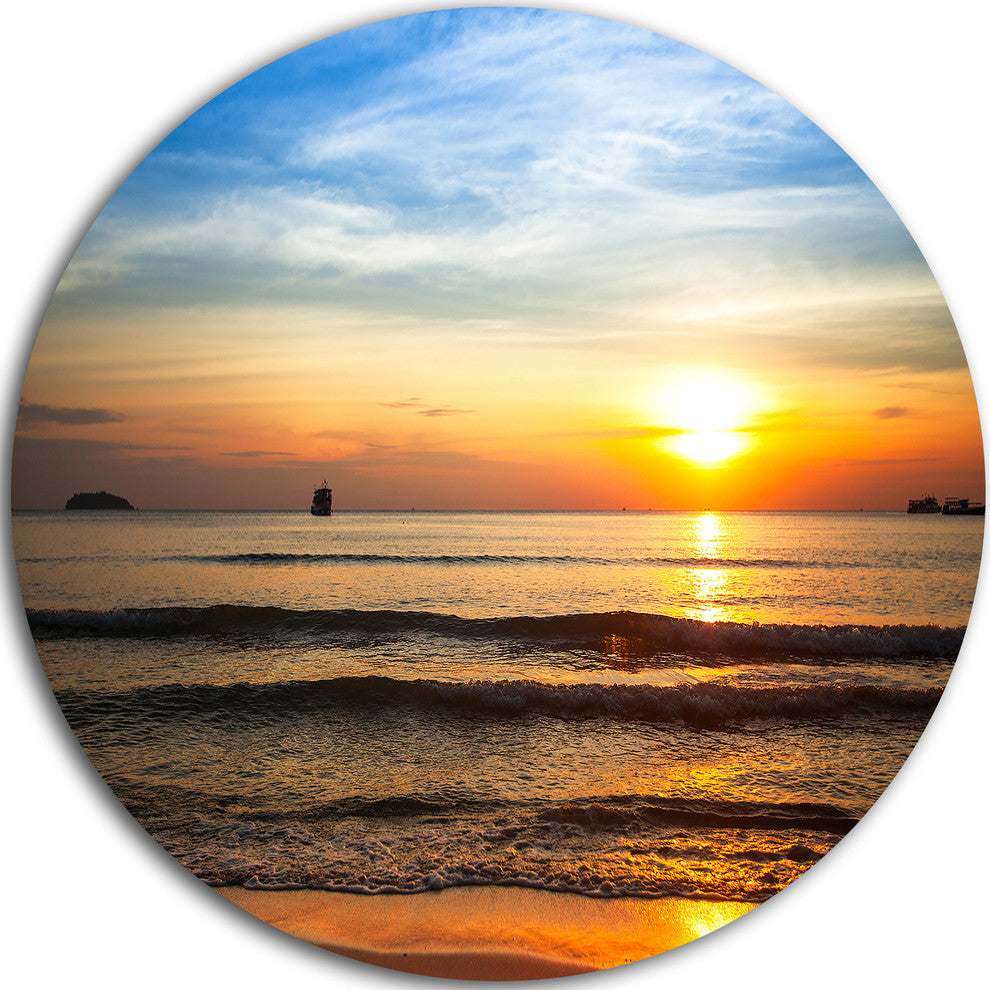 Fascinating Sunset Over Clam Beach, Modern Beach Round Wall Art, 23"