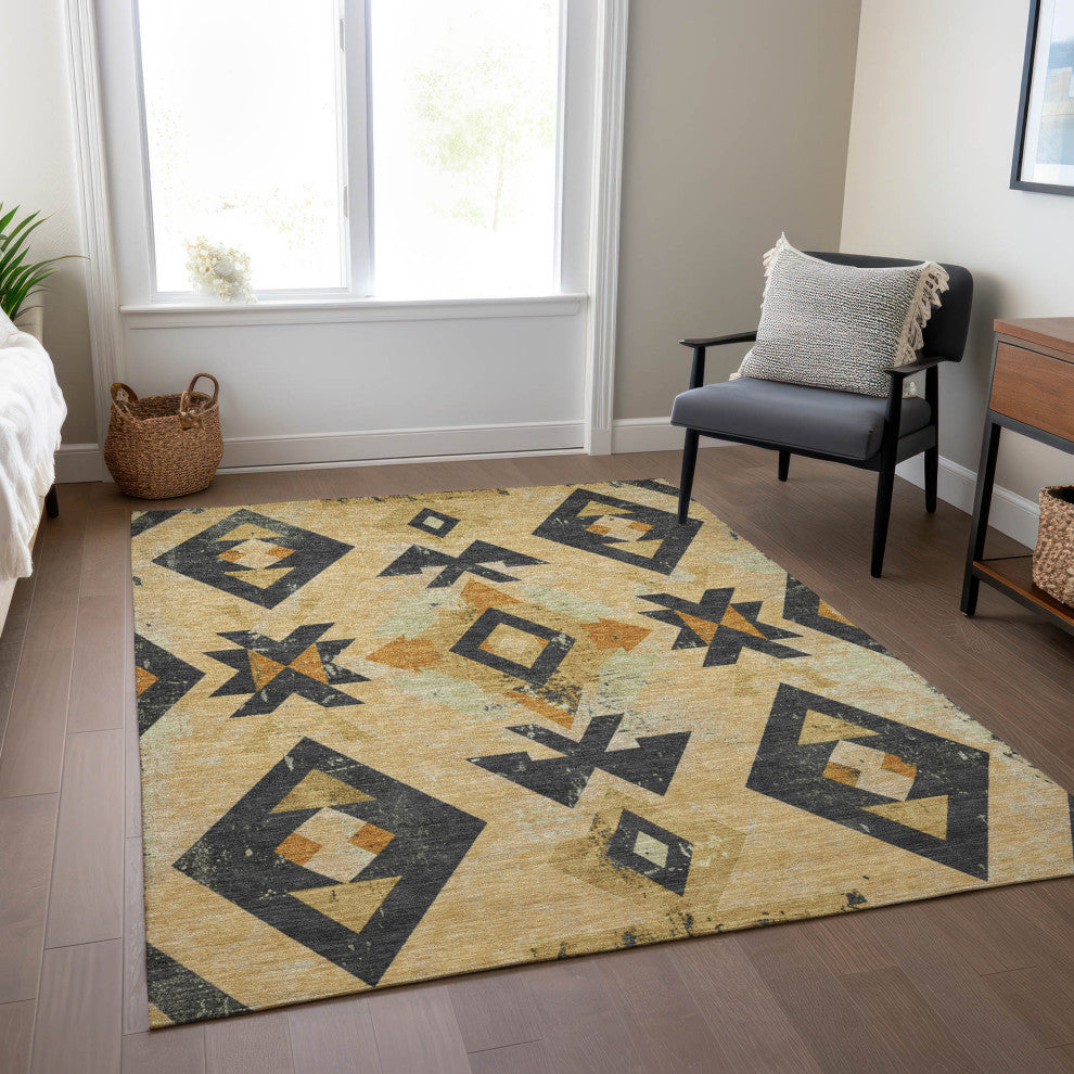 Machine Washable Indoor/Outdoor Chantille ACN1882 Gold 10' x 14' Rug