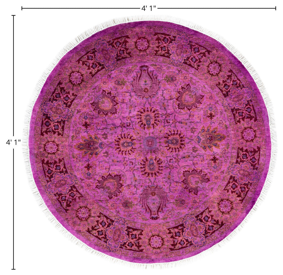 Overdyed One-of-a-Kind Hand-Knotted Area Rug Purple, 4' 1" x 4' 1"