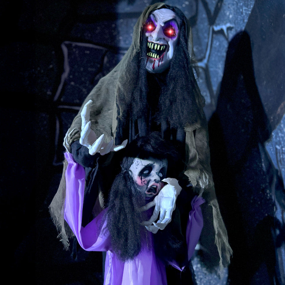 Lifesize Animatronic Vampire Lady With Baby, Lights and Sound