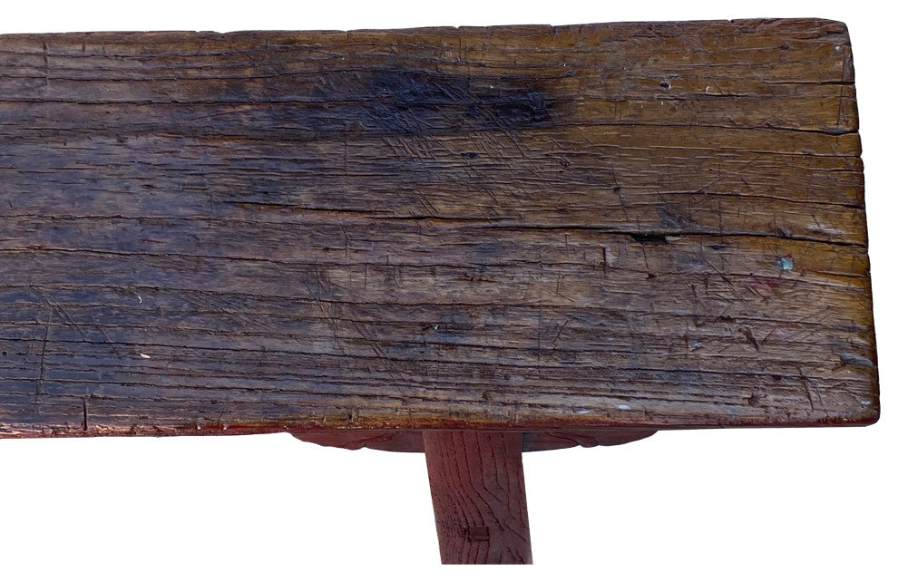 Vintage Brick Red Rural Village Rustic Slim Wood Seating Bench Hcs7359
