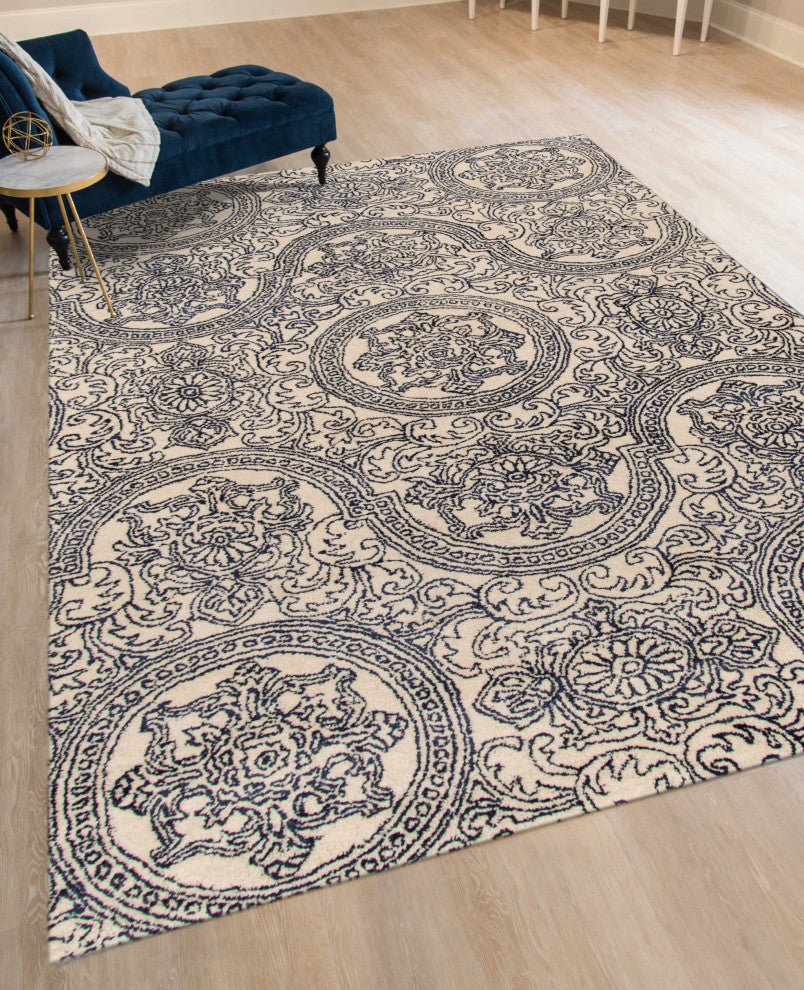8" X11" X 0.5" Blue Wool Area Rug