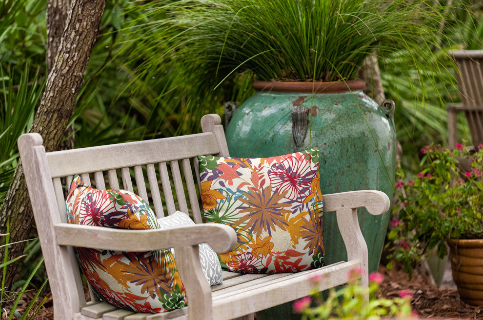 Jumble Floral Indoor/Outdoor Throw Pillow, Scallion, 18"x18"