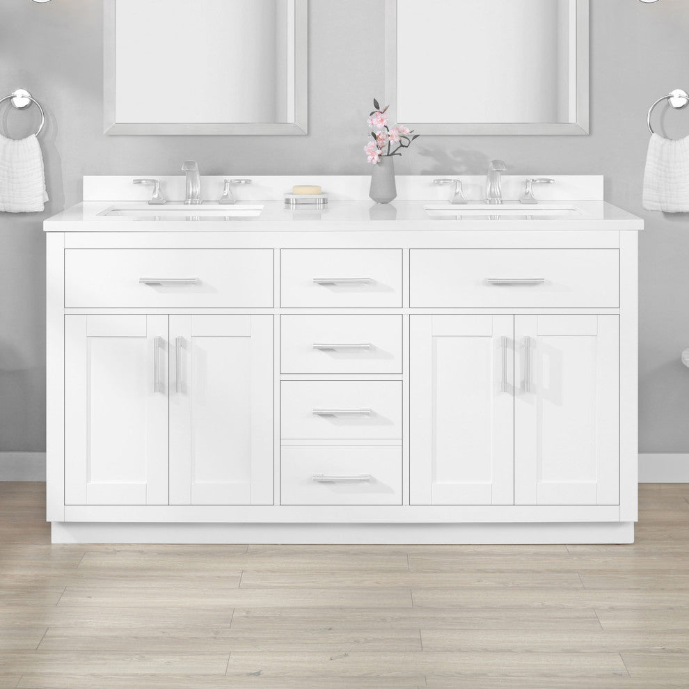 Ove Decors Bailey 60" Double Sink Vanity, White With Nickel Hardware