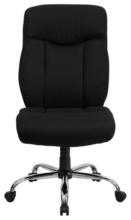 Plush Office Chair, Cushioned Seat & Built In Lumbar Support, Black Fabric
