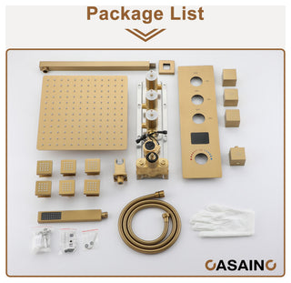 3 Function Digital Display Single Handle Shower System set with Body Spray, Brushed Gold