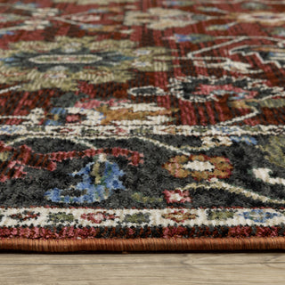 Hanford Bordered Persian Red/Multi Fringe Edge Area Rug 5'3" x 7'6"