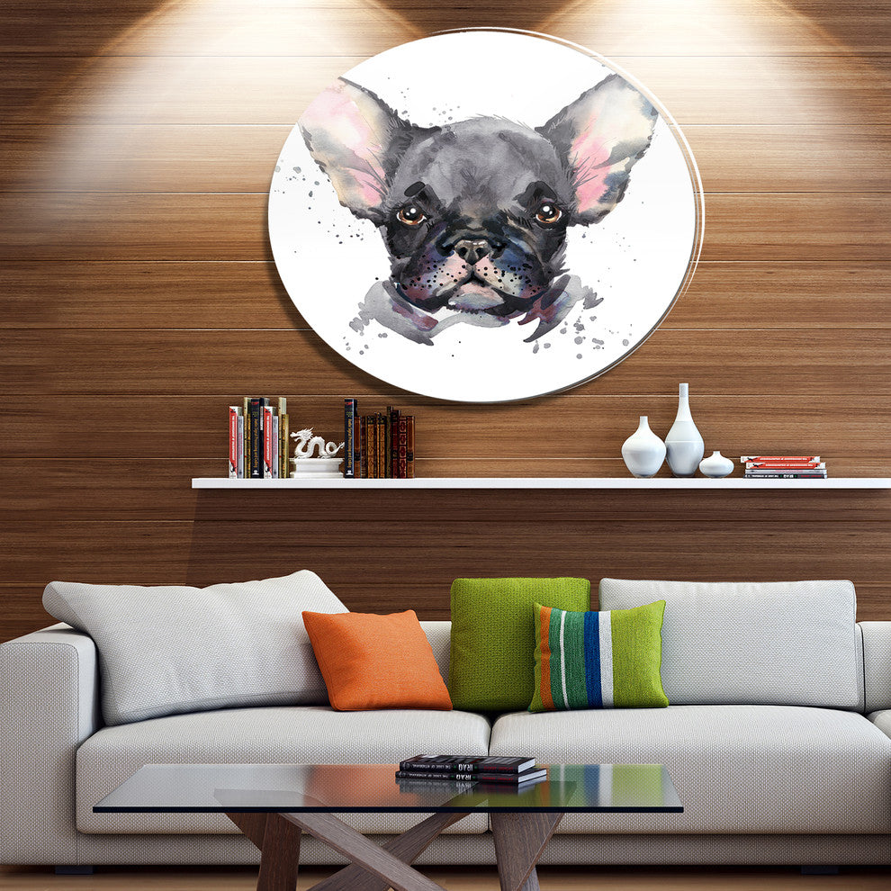 Cute Watercolor Puppy Dog, Animal Round Metal Wall Art, 23"