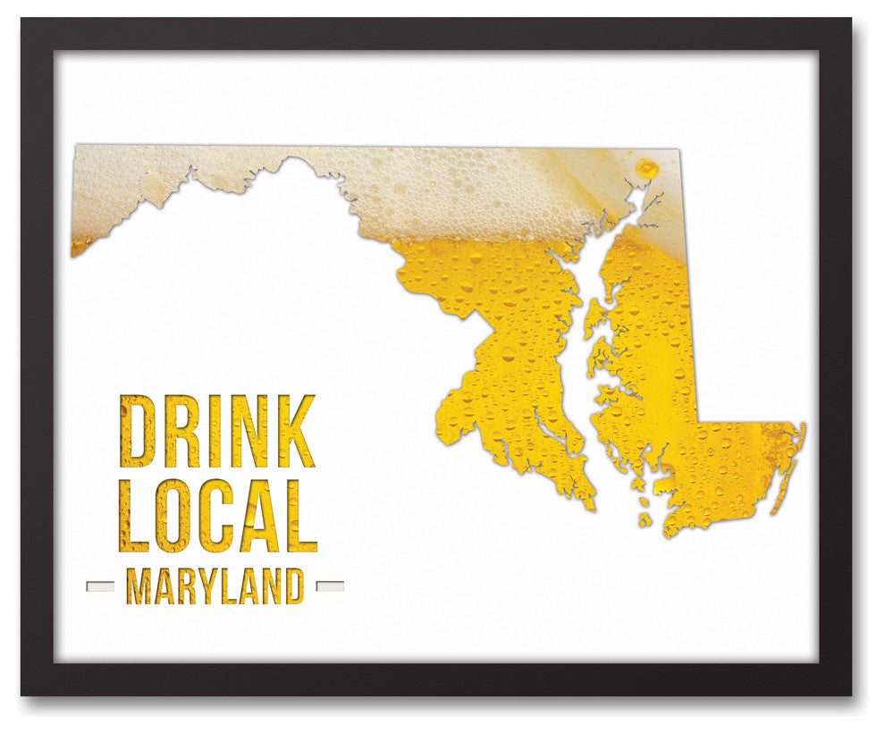 Maryland Drink Local Beer Framed Canvas Wall Art, 20"x16"