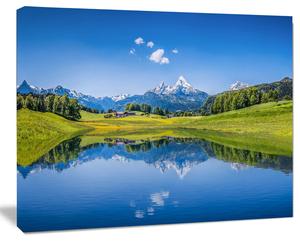 Summer with Clear Mountain Lake, Landscape Canvas Art Print, 40"x30"