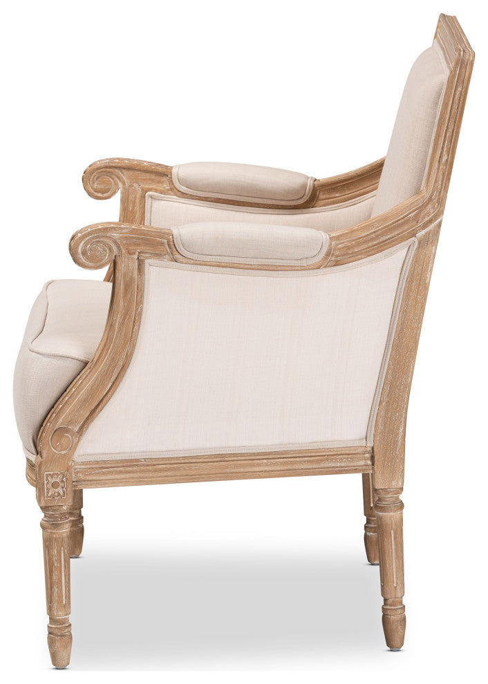 Baxton Studio Chavanon Wood & Light Beige Linen Traditional French Accent Chair