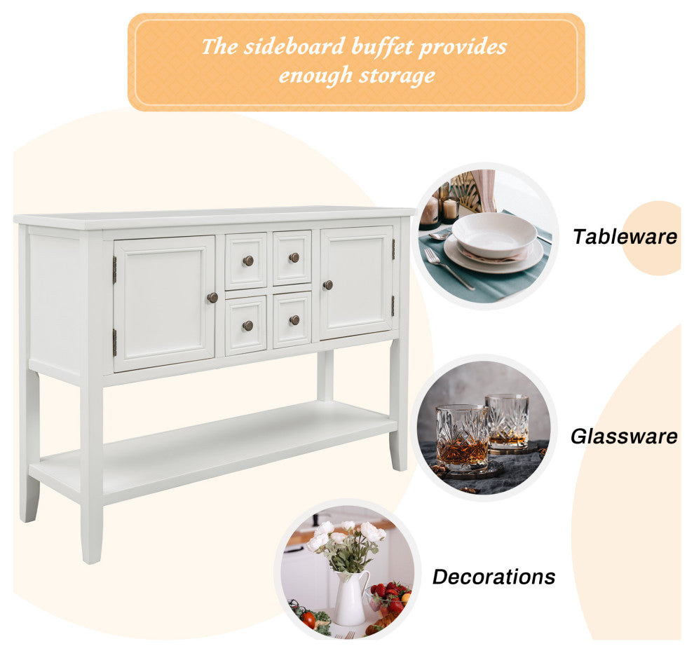 TATEUS 46" Console Table Buffet Sideboard Storage Drawers Cabinets Sofa Tables, White