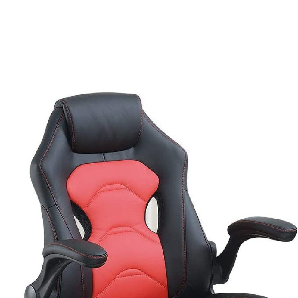 Office Chair with Padded Seat and Curved Track Arms, Black and Red