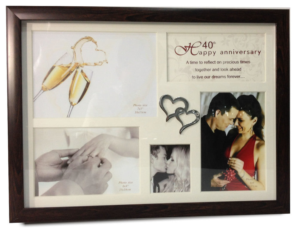 Elegance 40th Anniversary Collage Photo Frame With Double Heart Icon