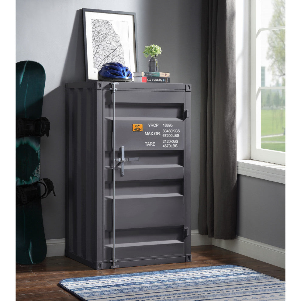 Metal Frame Chest With Single Door, Gunmetal Finish
