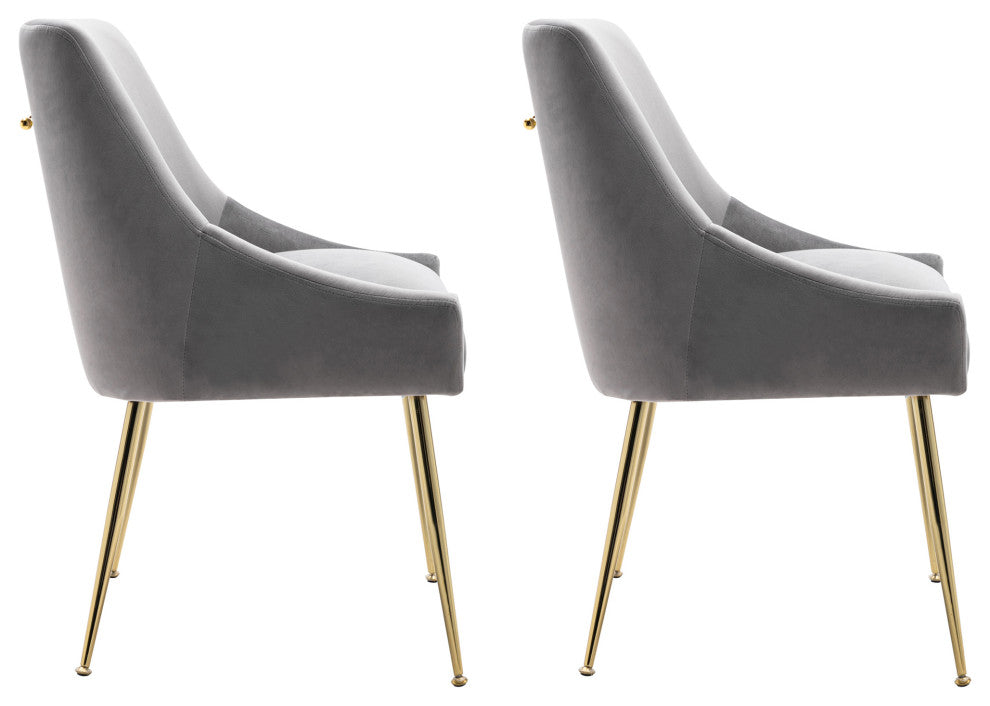 WestinTrends 2PC Velvet Upholstered Accent Chair Set w/ Gold Metal Legs, Gray