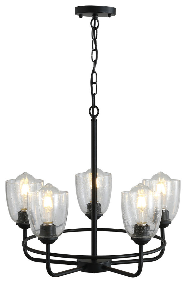 5-Light Chandelier Candle Style Island Pendant Lights with Glass Shades, Black