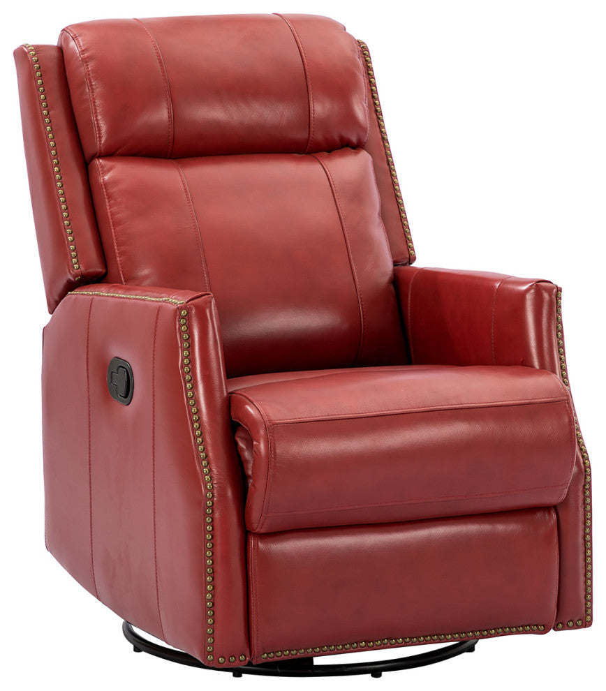 Genuine Leather Manual Swivel Recliner, Red