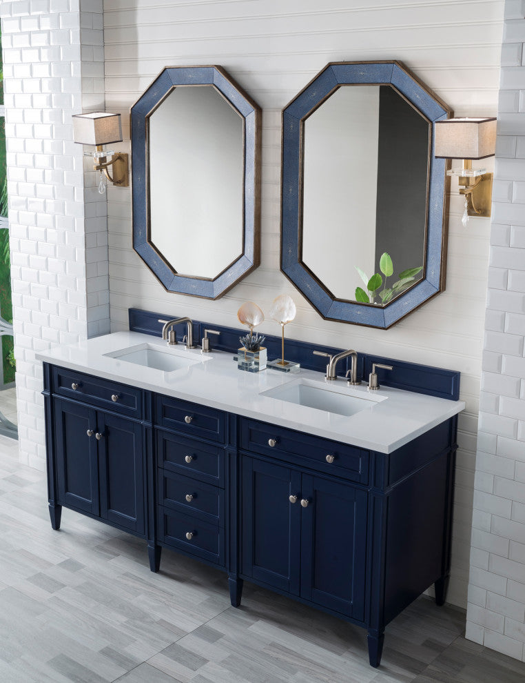 Brittany 72" Victory Blue Double Vanity,  White Zeus Quartz Top