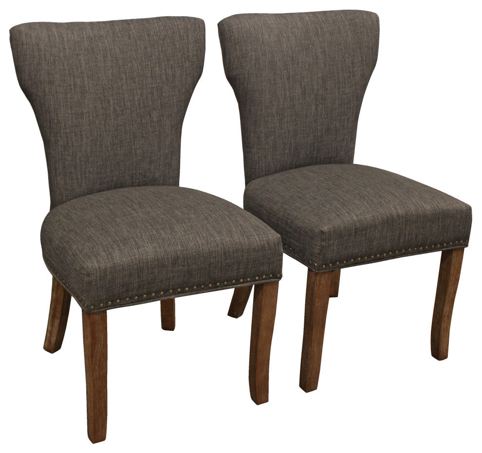 Jill Linen Upholstered Dining Chairs with Solid Wood Legs- Set of 2, Dark Gray