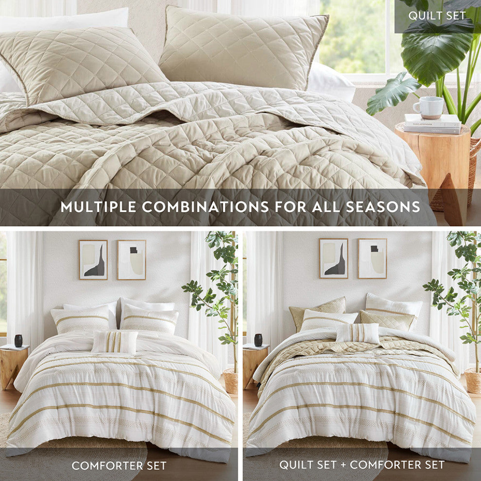 Madison Park Carolina 7 Piece Stripe Comforter and Quilt Set