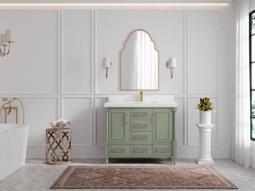 Aberdeen 42" Single Sink Bath Vanity, Evergreen 2" Calacatta Laza
