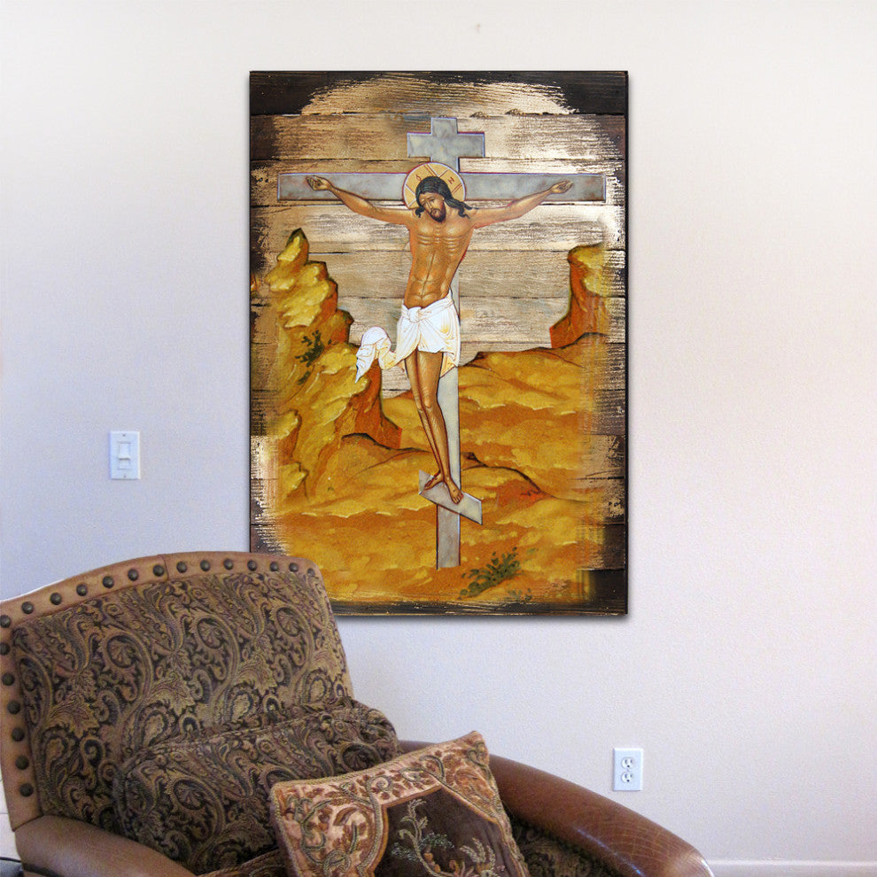 Crucifixion Icon Wooden Block, 16"x12"