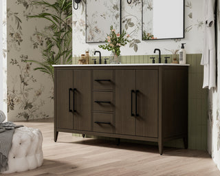Home Living 60" Double Bathroom Vanity, Mocha Brown