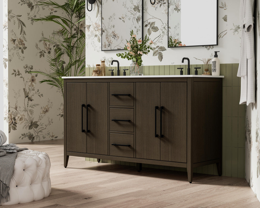 Home Living 60" Double Bathroom Vanity, Mocha Brown