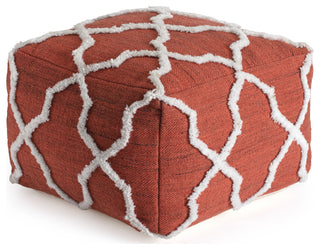 Crimson Dreams 22" x 22" x 16" Red and Ivory Pouf