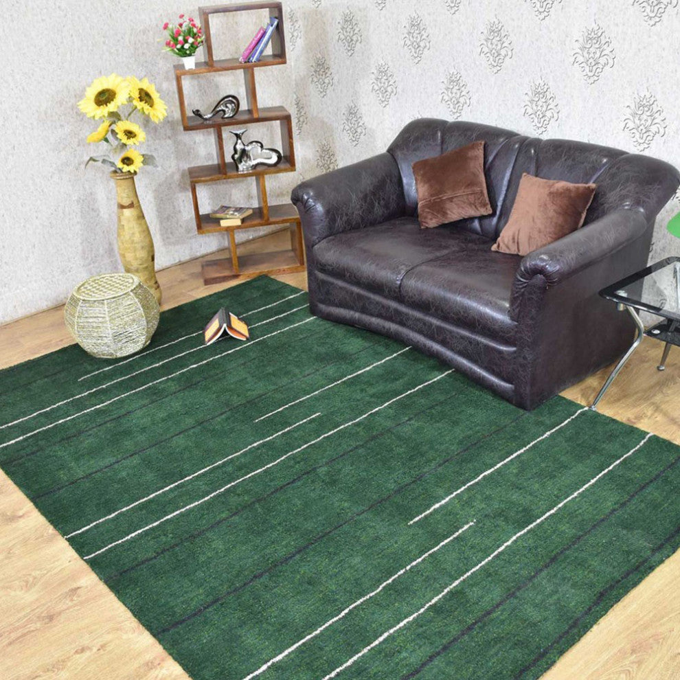 HAND KNOTTED LOOM SILK ECO-FRIENDLY AREA RUG-6'x9',Rectangle,Green,Contemporary