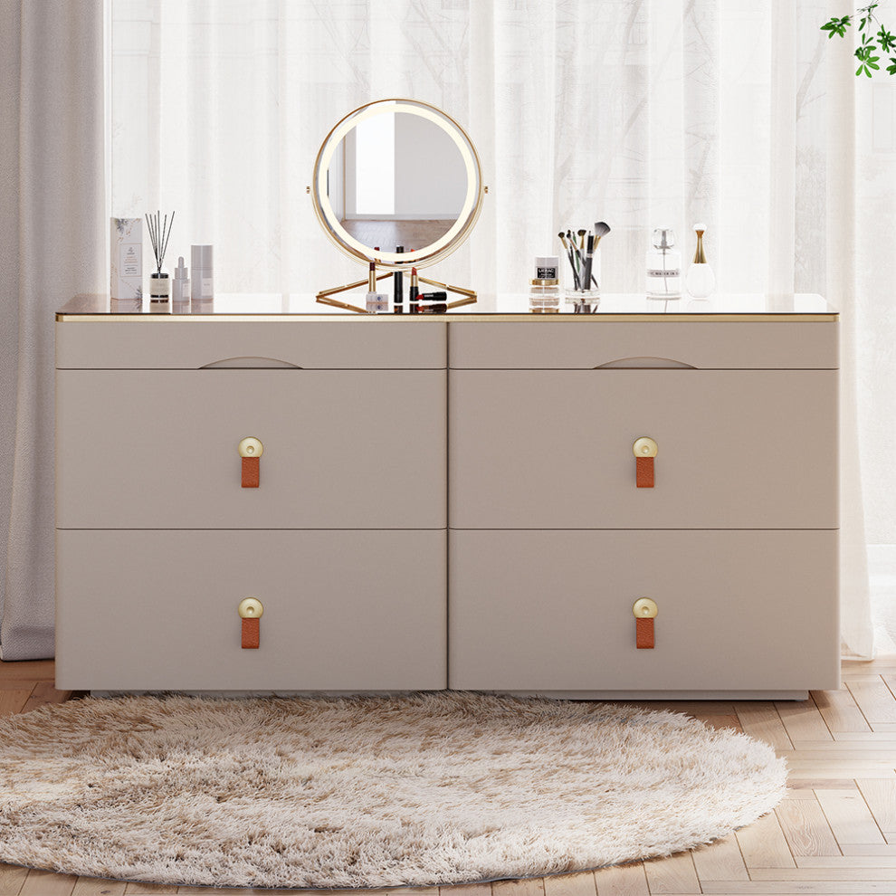 47"W Glass Champagne Dresser 6 Drawer Closet Island With Jewelry Storage