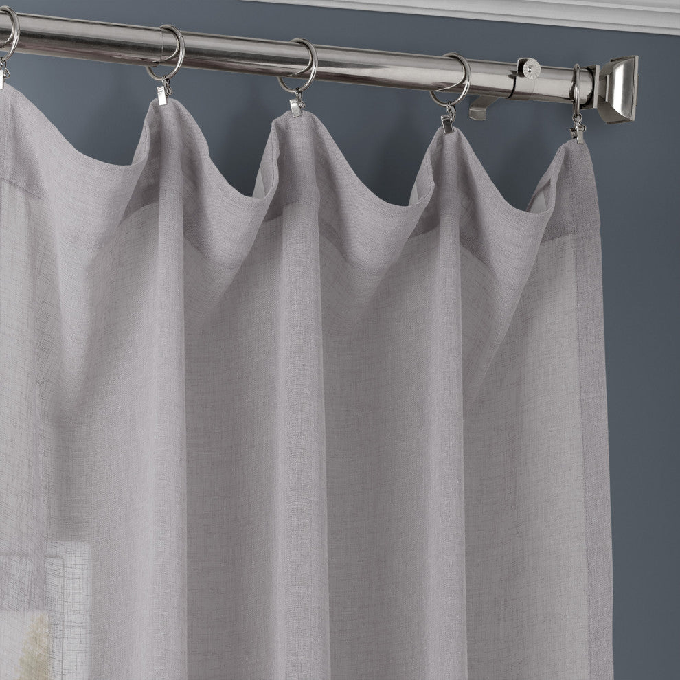 Solid FauxLinen Sheer Curtain, Single Panel, Steel Mountain, 50"x96"