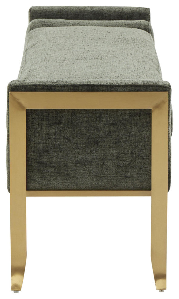 Ines Green Textured Velvet Bench
