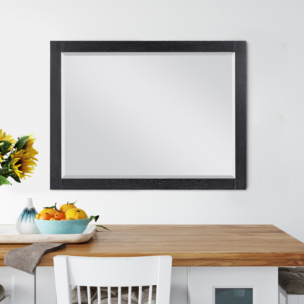 Ivy Rectangular Bathroom Wood Framed Wall Mirror, Black Oak, 48"