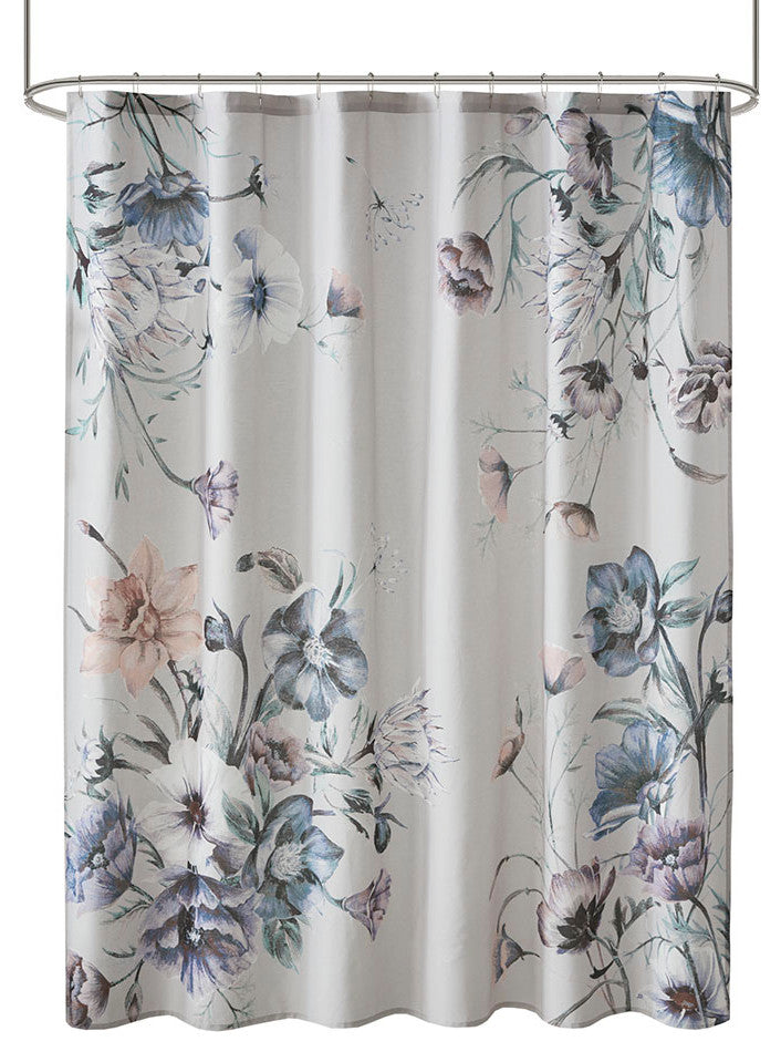 Madison Park Cassandra Large Floral Print Shower Curtain, Blue