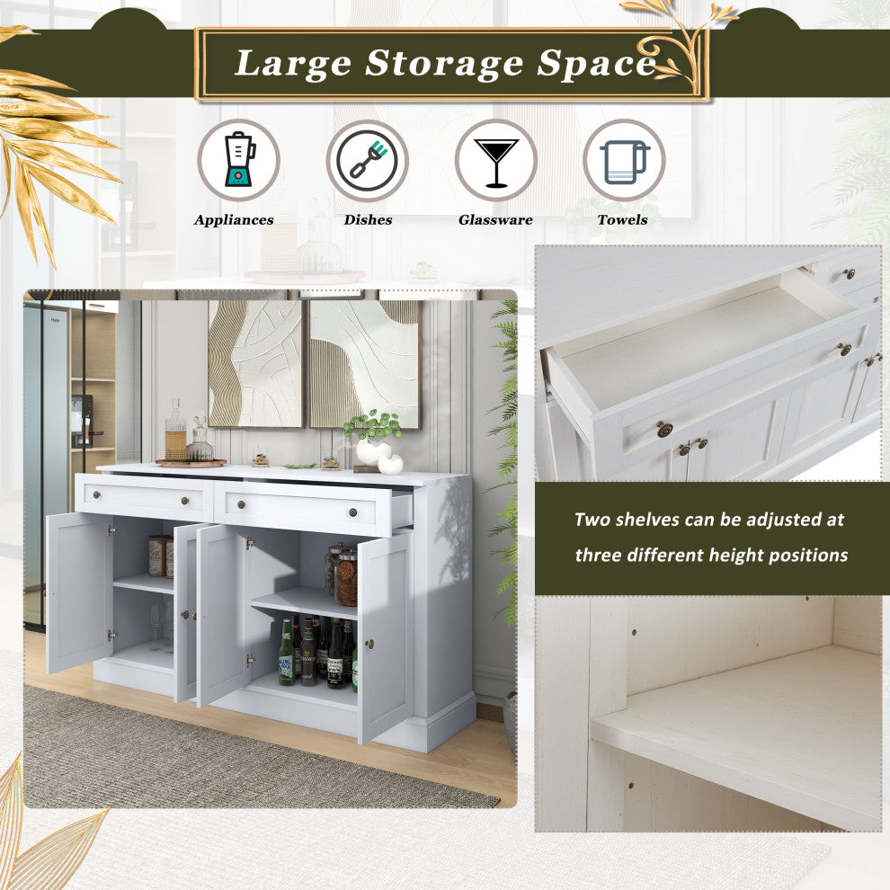 TATEUS 58" Kitchen Sideboard Storage Buffet Cabinet, White