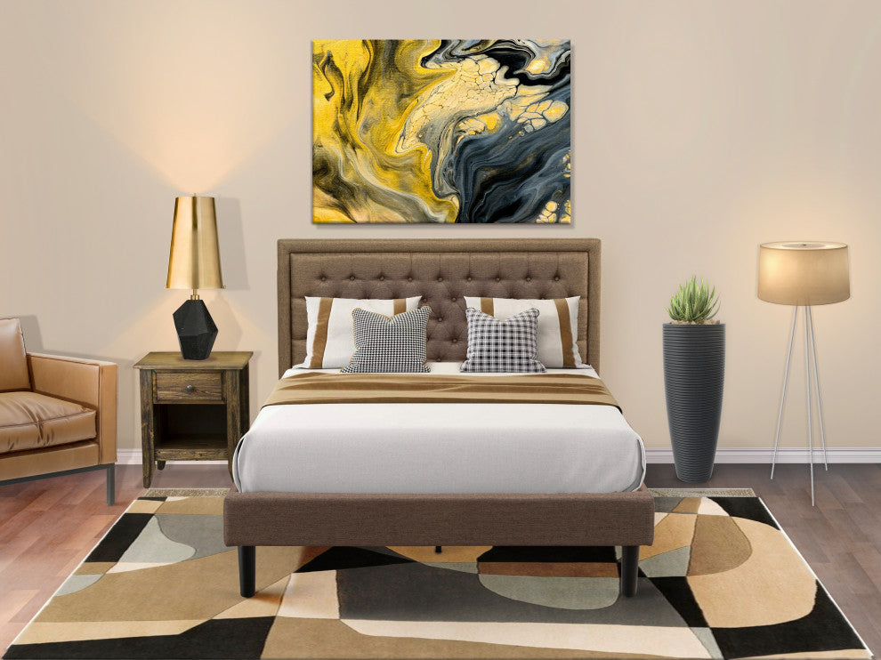 2 Pc Queen Set, 1 Queen Bed Frame Brown, Headboard, 1 Nightstand, Black Legs