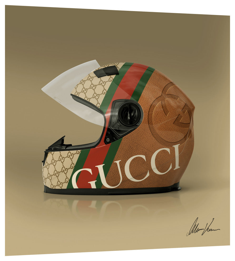 "Gucci Fabulous Helmet" Frameless Floating Tempered Glass Panel Graphic Wall Art