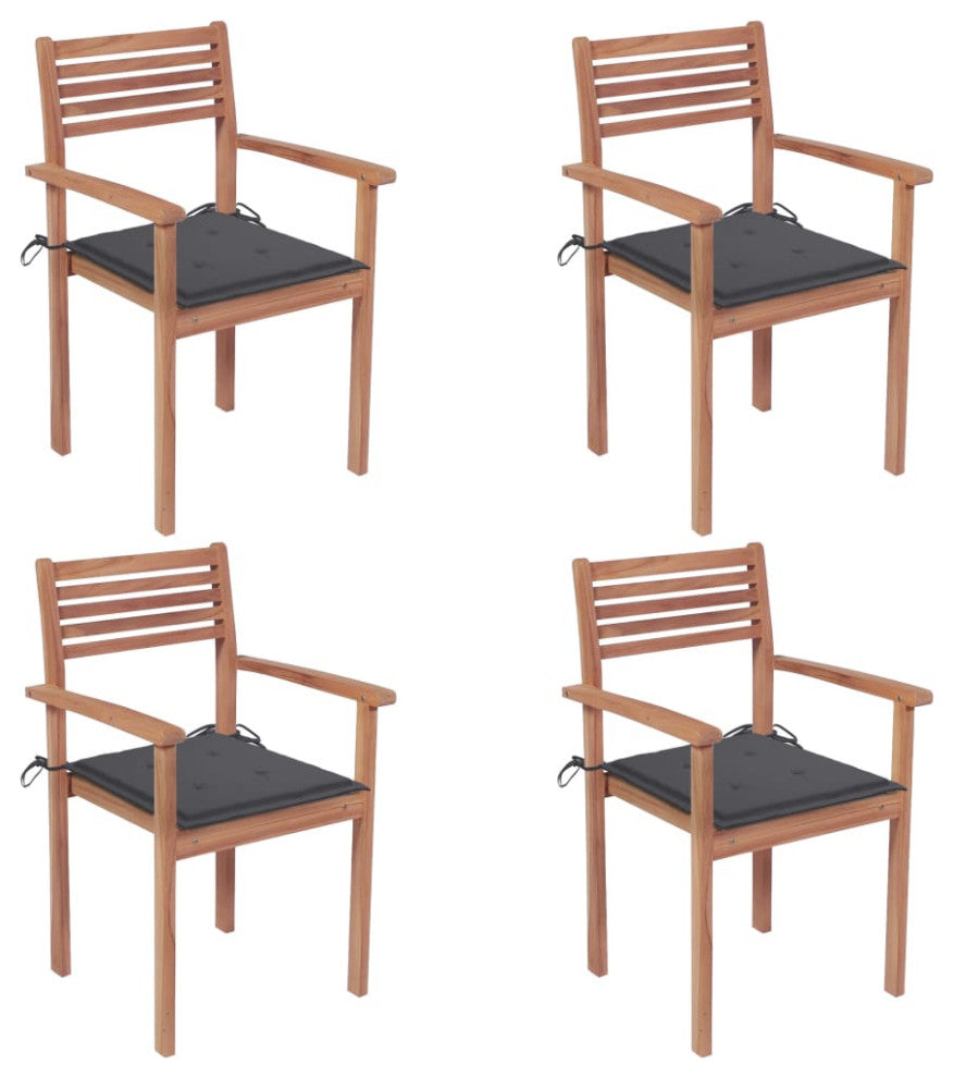 vidaXL 4x Solid Teak Wood Patio Chairs with Anthracite Cushions Dining Seats