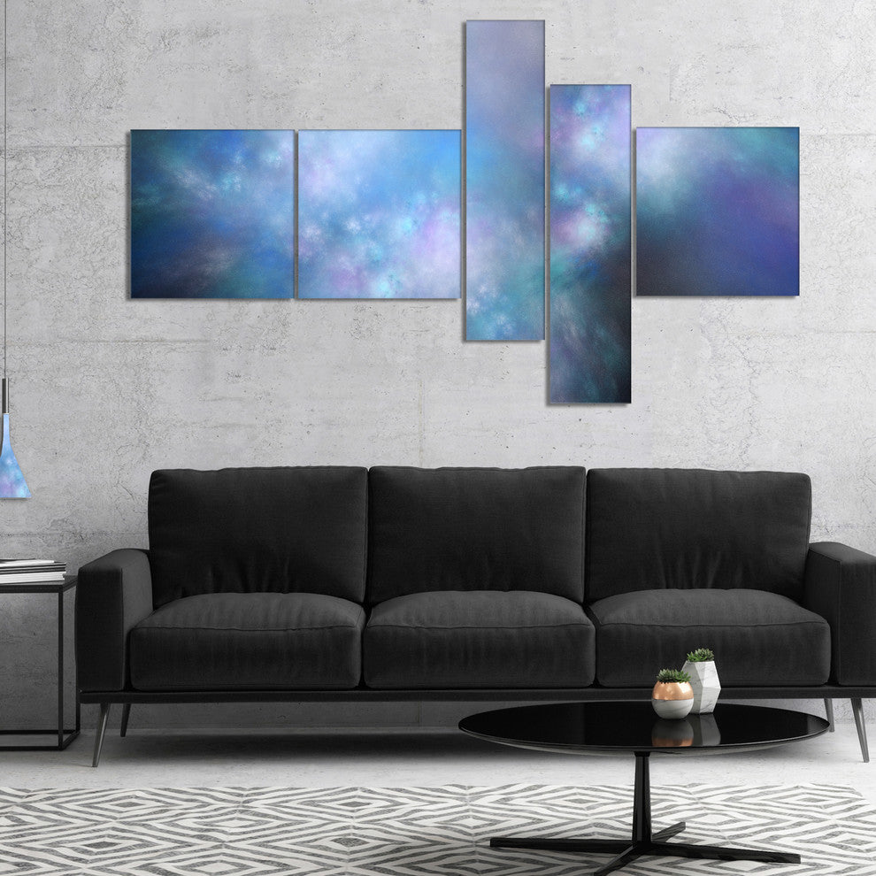 Perfect Light Blue Starry Sky, Abstract Canvas Art Print, 60"x32", 5 panels