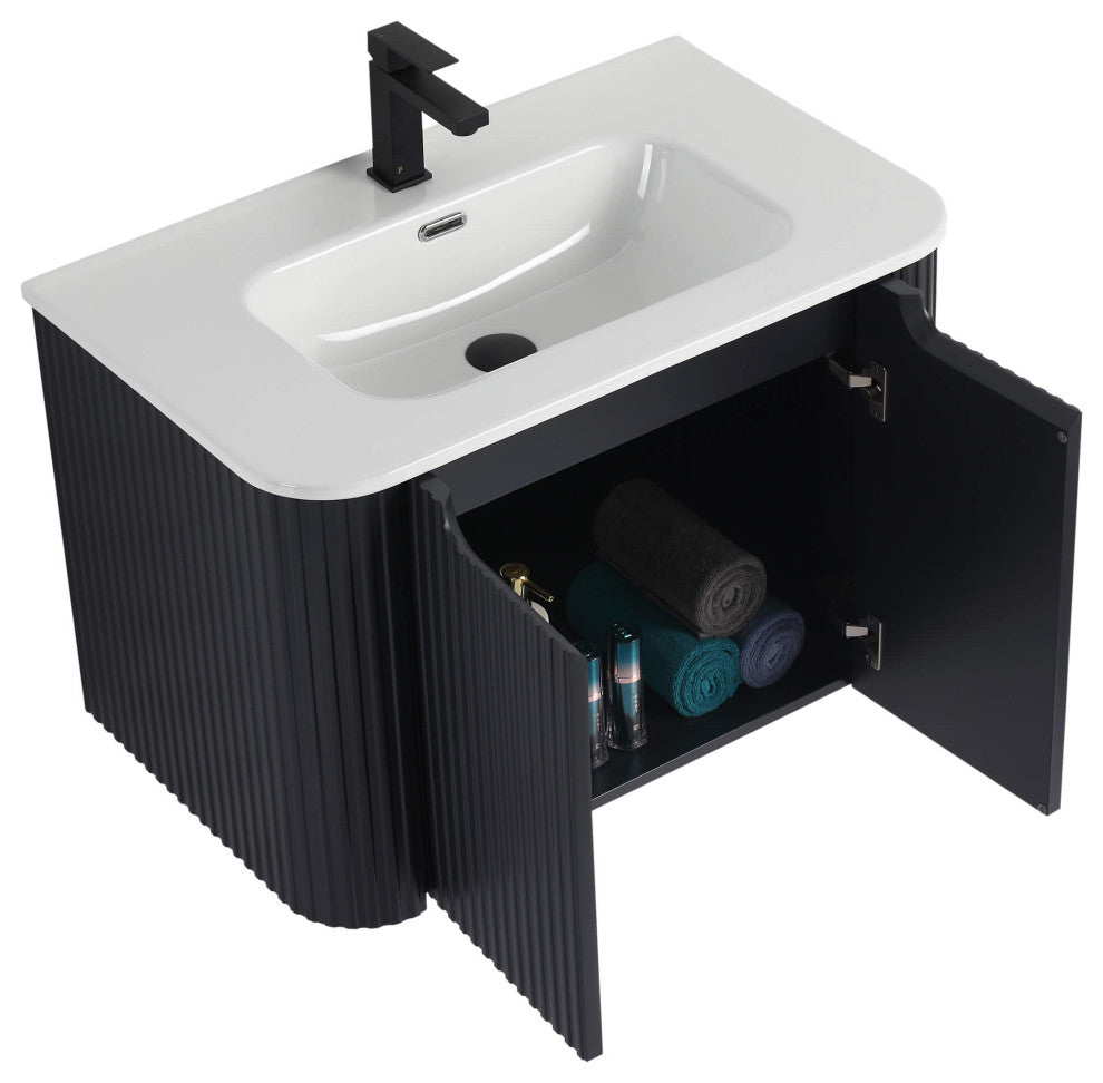 Caskvalley Bath Vanity, Straight Fluted Design Sink Included, Carbon Black, 30"